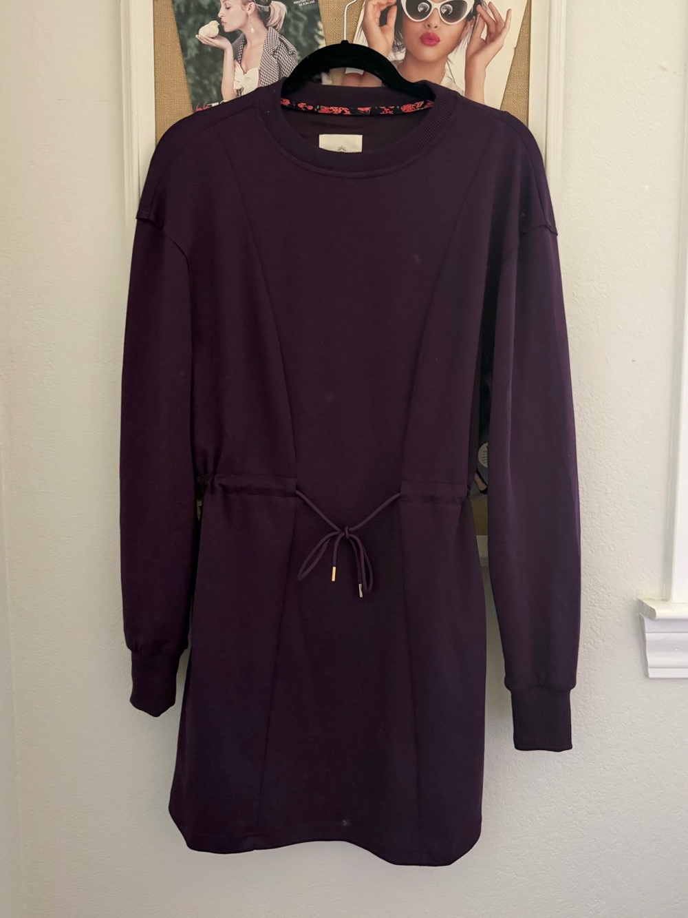 Umgee Plum Long Sleeve Drawstring Sweatshirt Dress